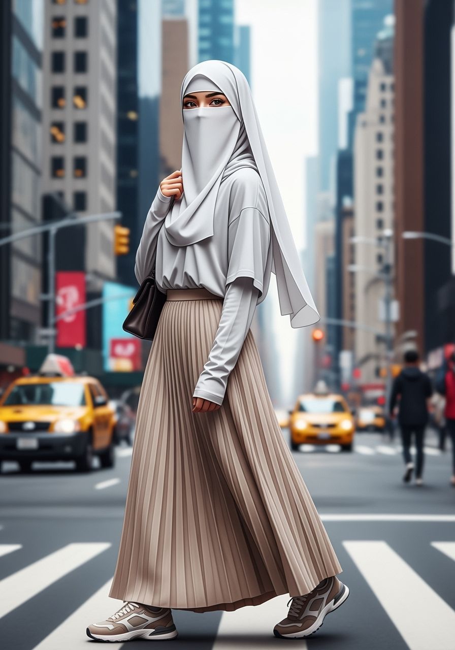 Niqabi Woman in Cityscape Portrait