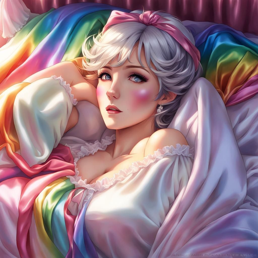Rainbow Satin Lady: Anime-Inspired Digital Art