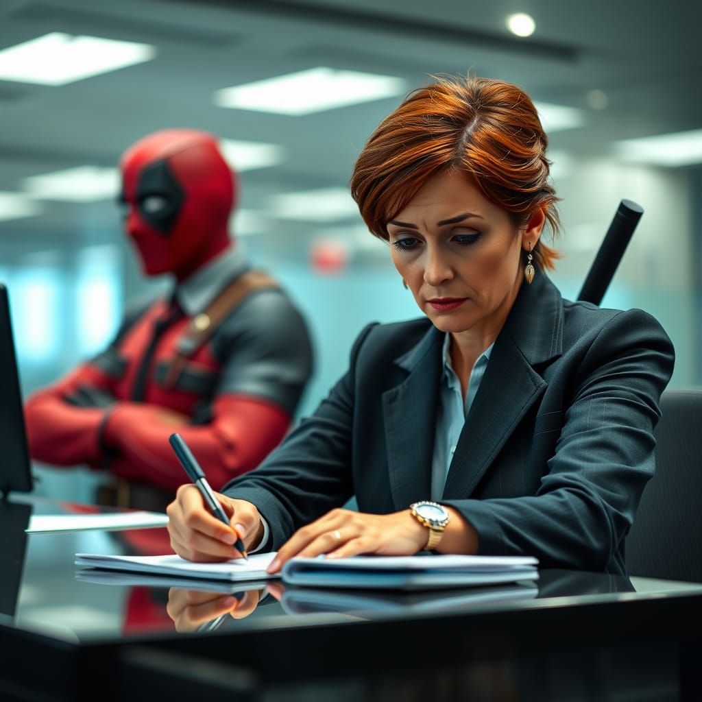 Bored Receptionist Engages with Energetic Deadpool in Office...