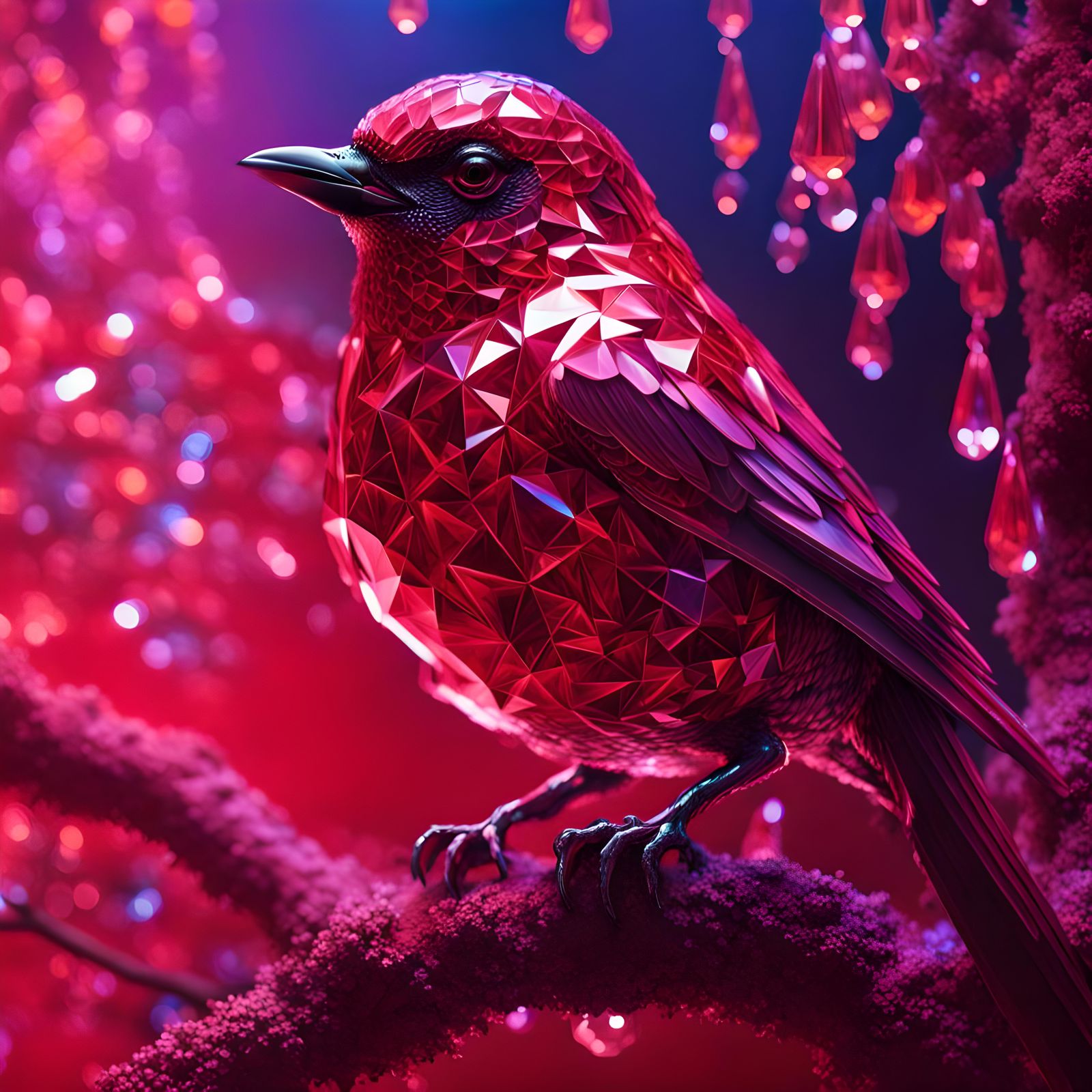 Rubin bird in the crystal forest