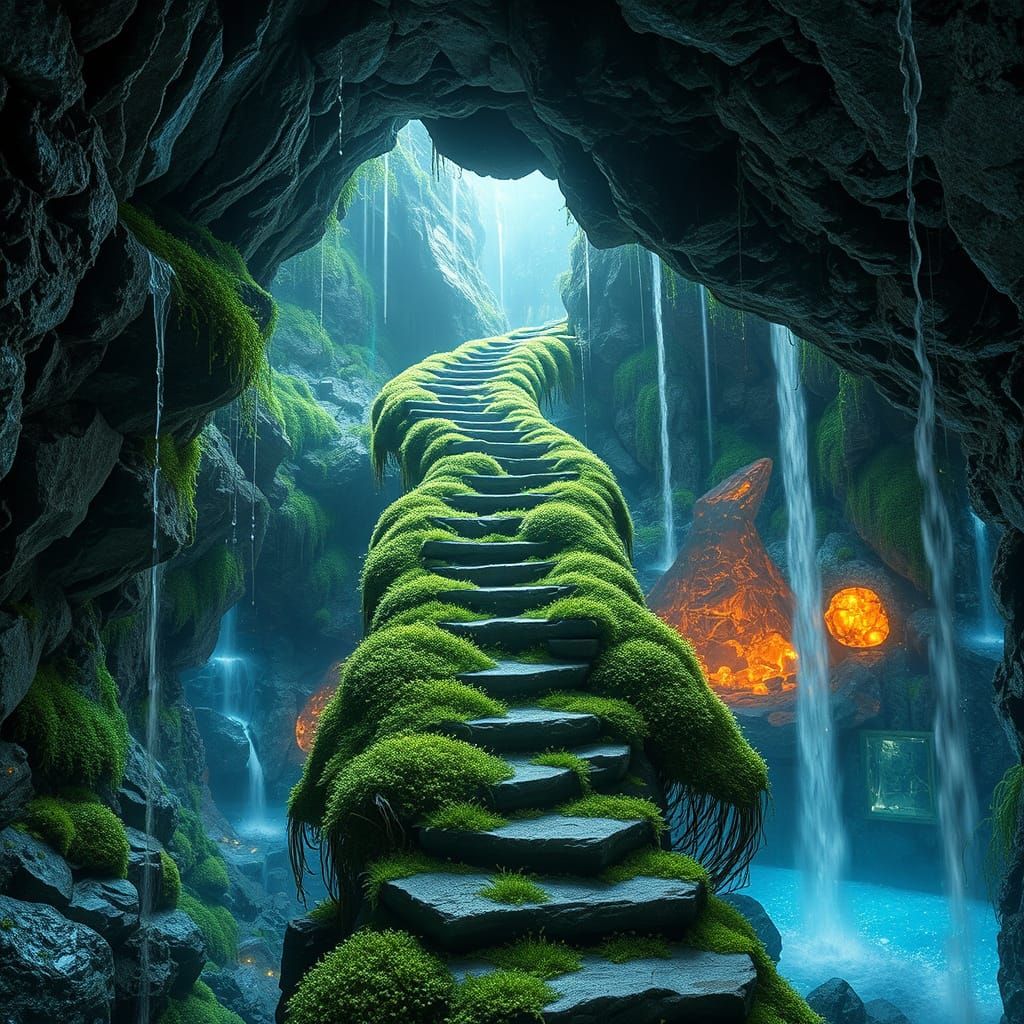 Gemstone Cave: Magical Staircase Digital Art