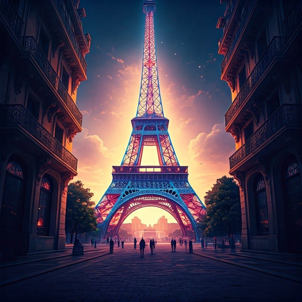 Luminous Eiffel Tower in a Whimsical Dreamscape