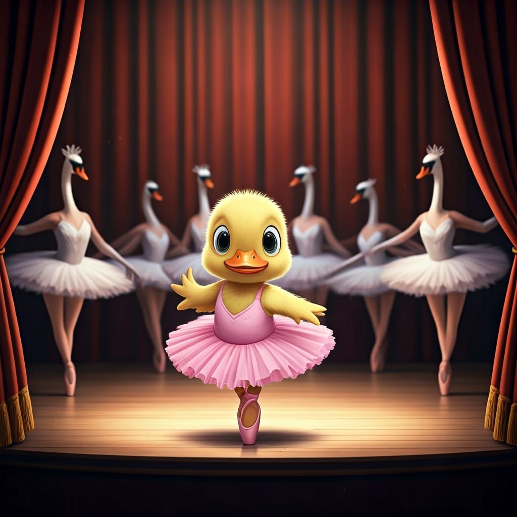 Awkward Duckling's Ballet Debut: Pixar-Style Cartoon