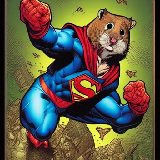 Heroic Hamster in Comic Book Art Style