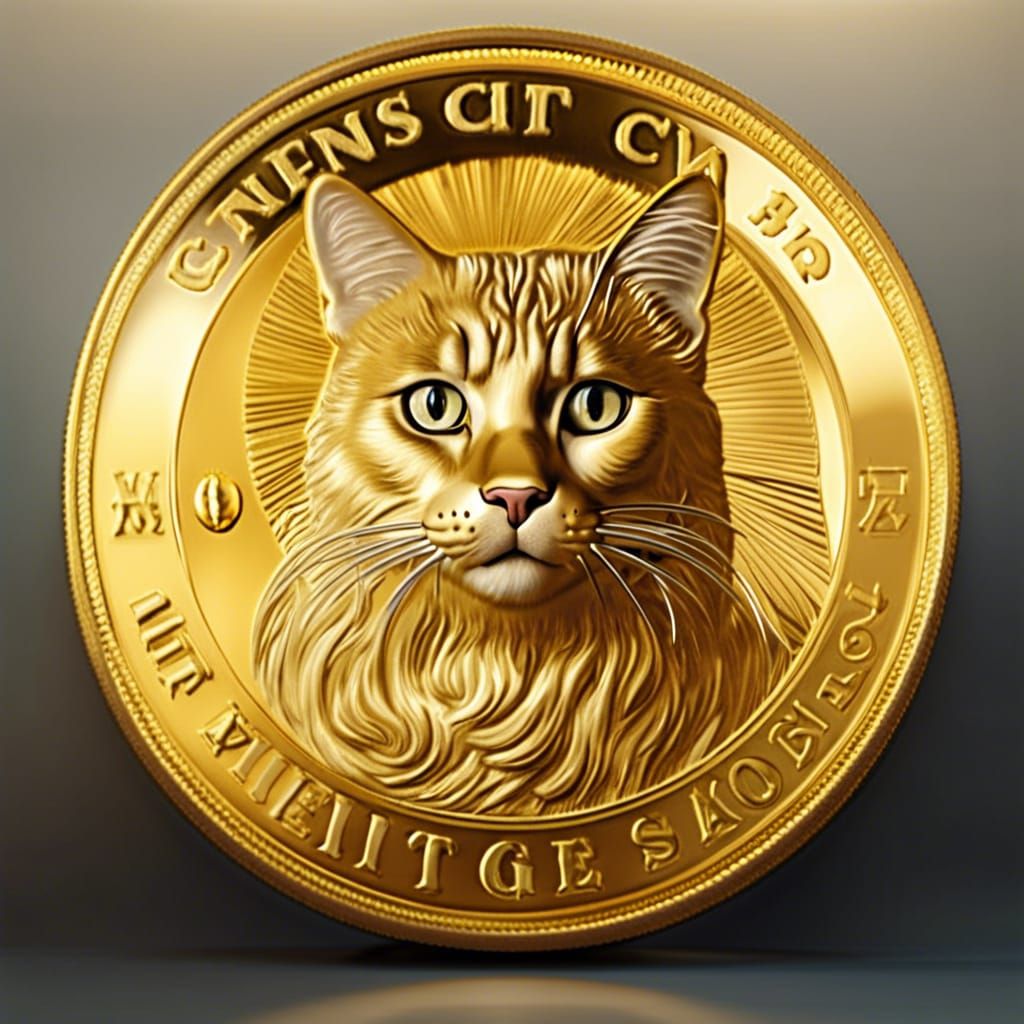 Museum Exhibit: Golden Cat Coin in High Realism
