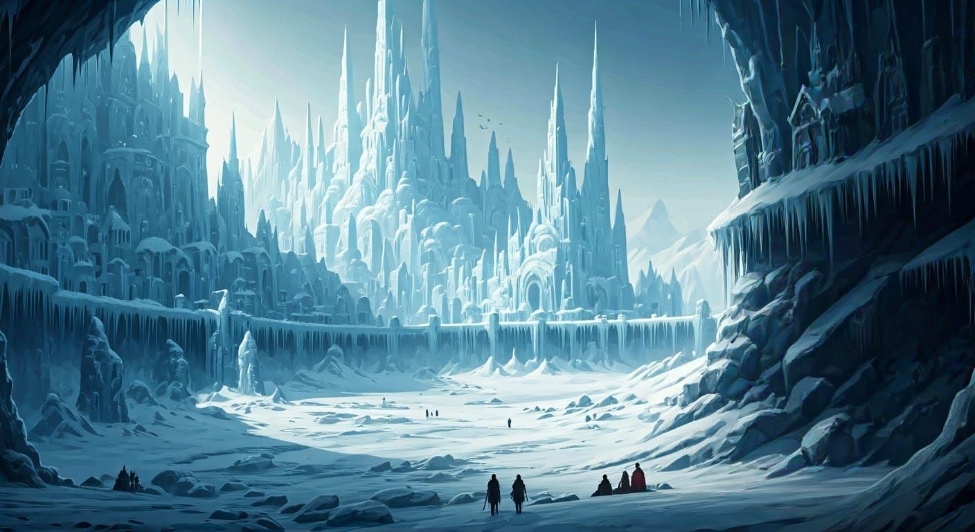 Icy Fantasy Cityscape with Frozen Architecture