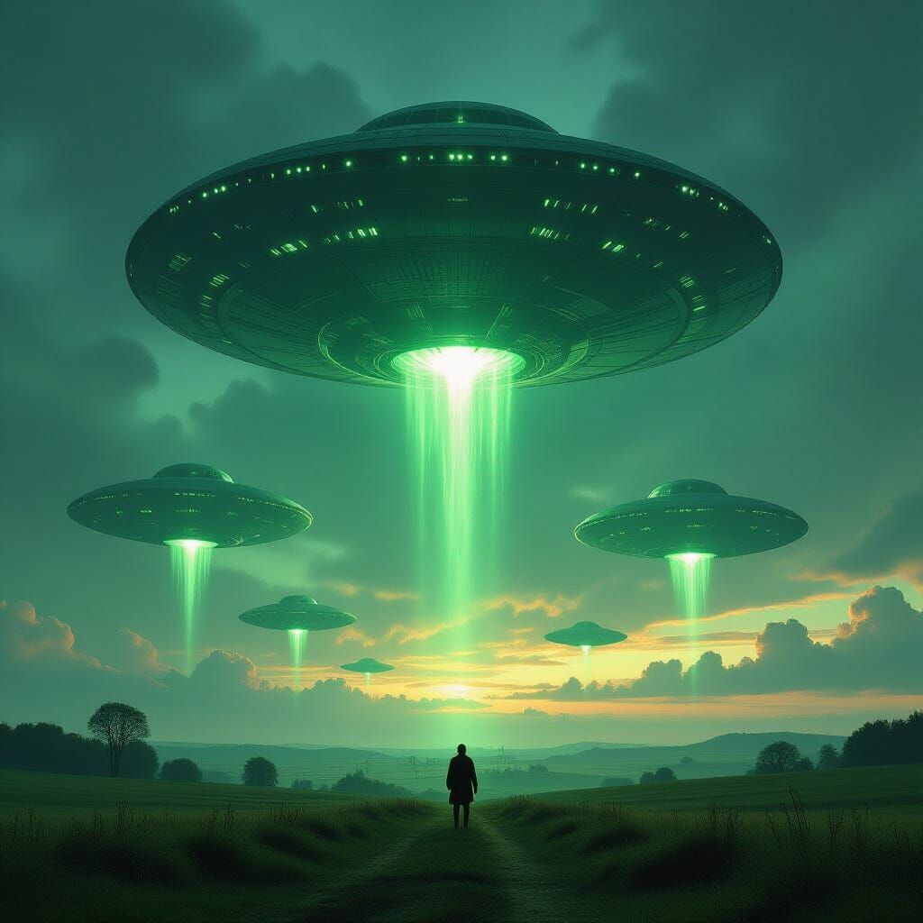 Eerie Alien Invasion Over Pastoral Landscape