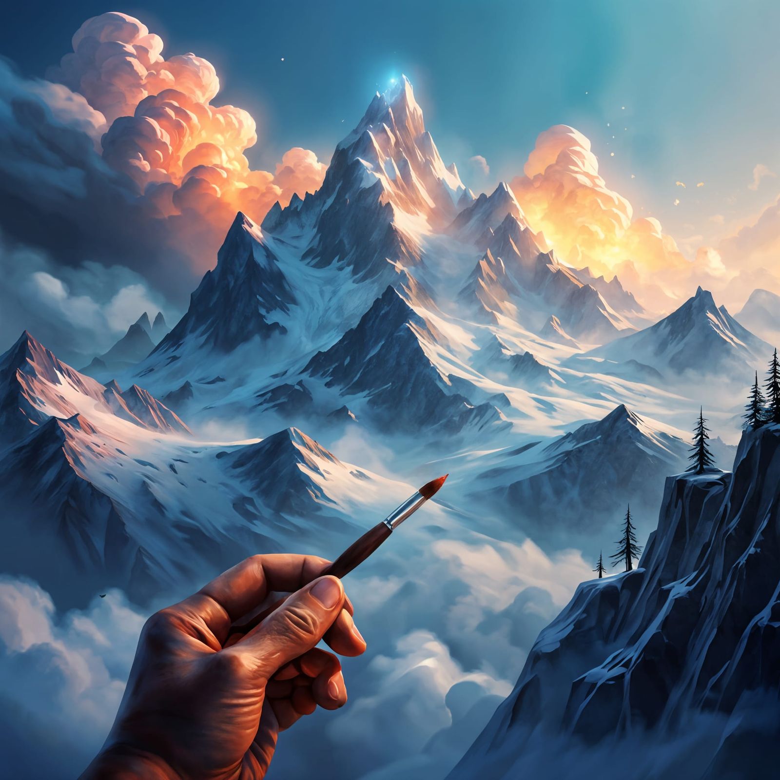 Fantasy Art: Hand Paints Swiss Alps with Liquid Oil Paint