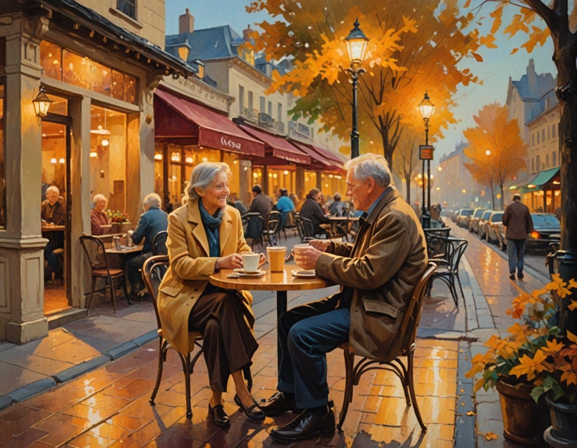 Romantic Paris Cafe Scene in Impressionist Style