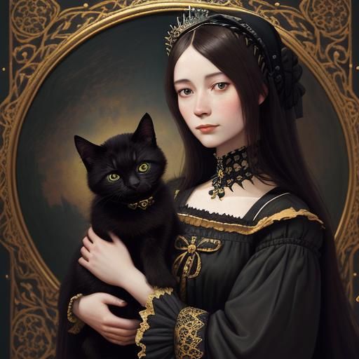 Anne Boleyn with Kitten in Renaissance Portrait Style