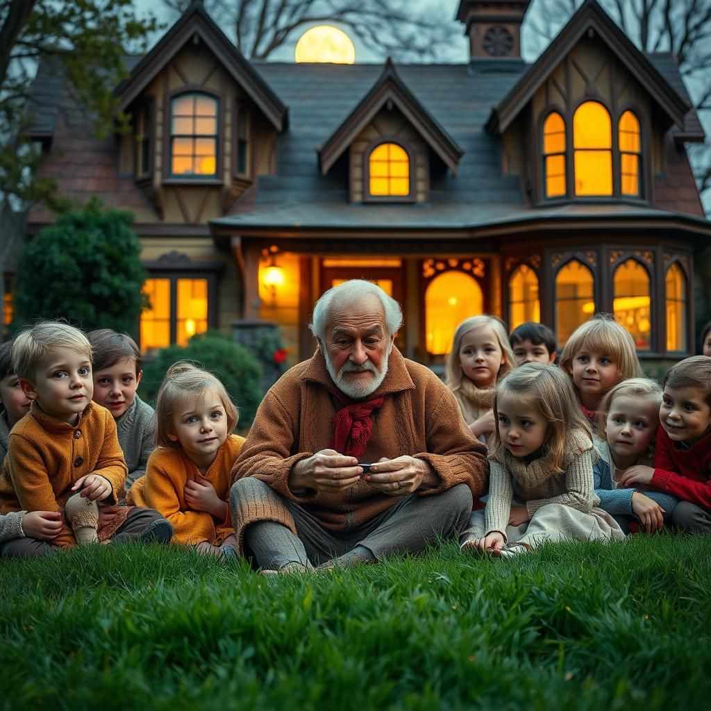 Family Gathering Under Moonlight: A Nostalgic Scene