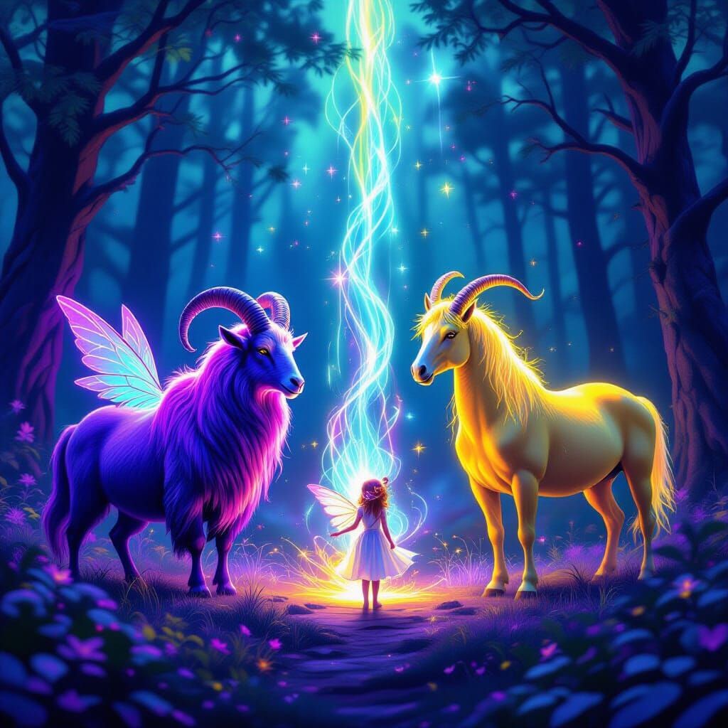 Ethereal Light Flows from Fairy to Neon Animals