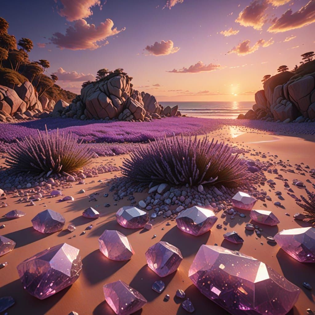 Surreal Lavender Quartz Beach in Luxurious Maximalist Style