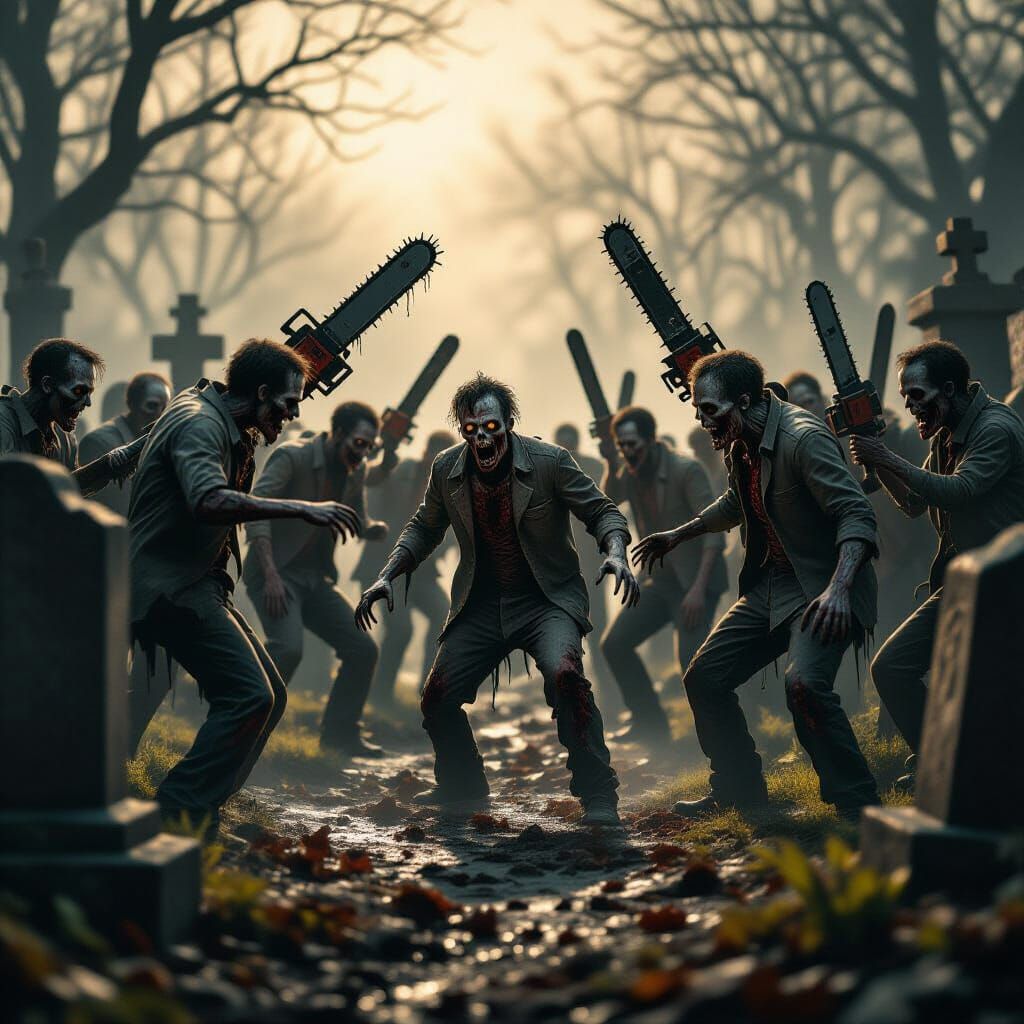 Zombies Dance on Graves Under Chainsaw Attack