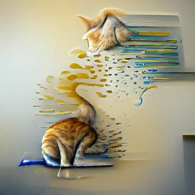 Cat Grooming Itself: A Digital Artwork