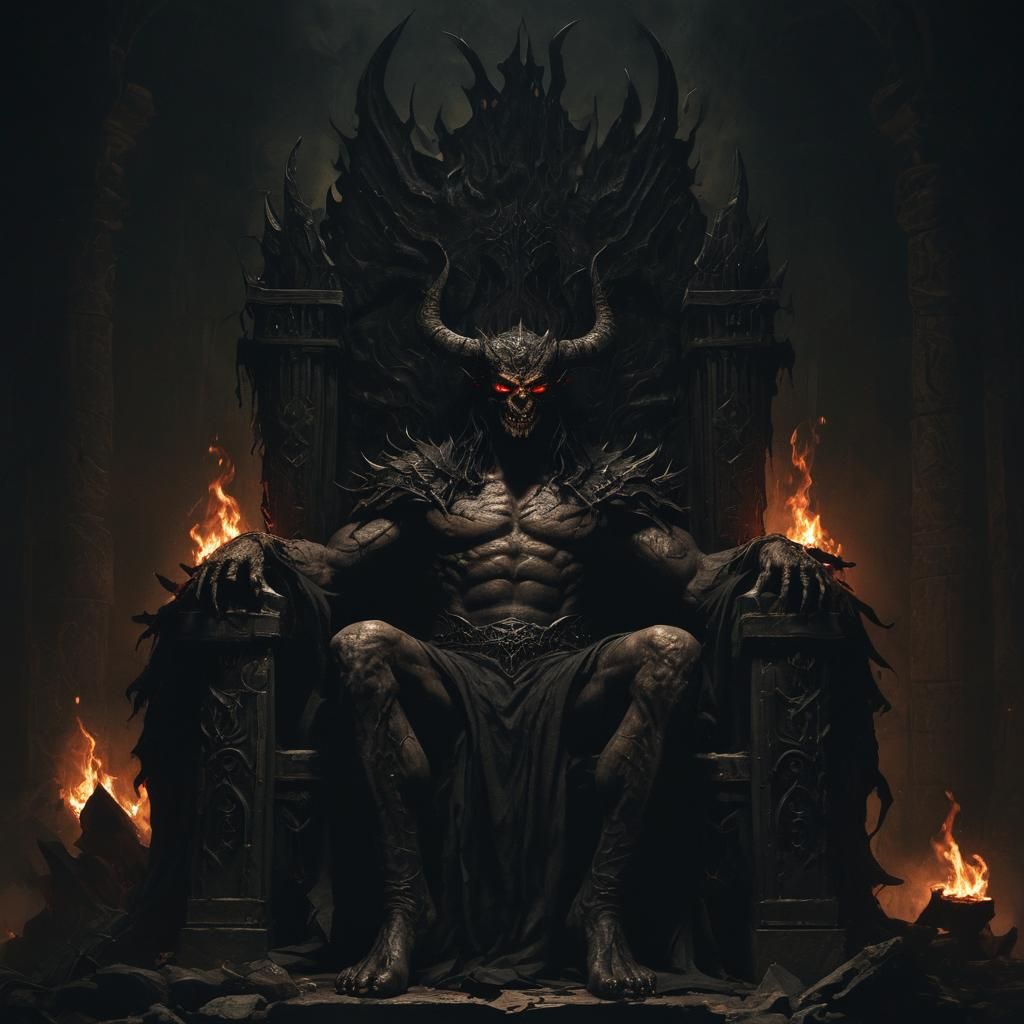 demon lord of hell, black and gray, detailed, horror lighting