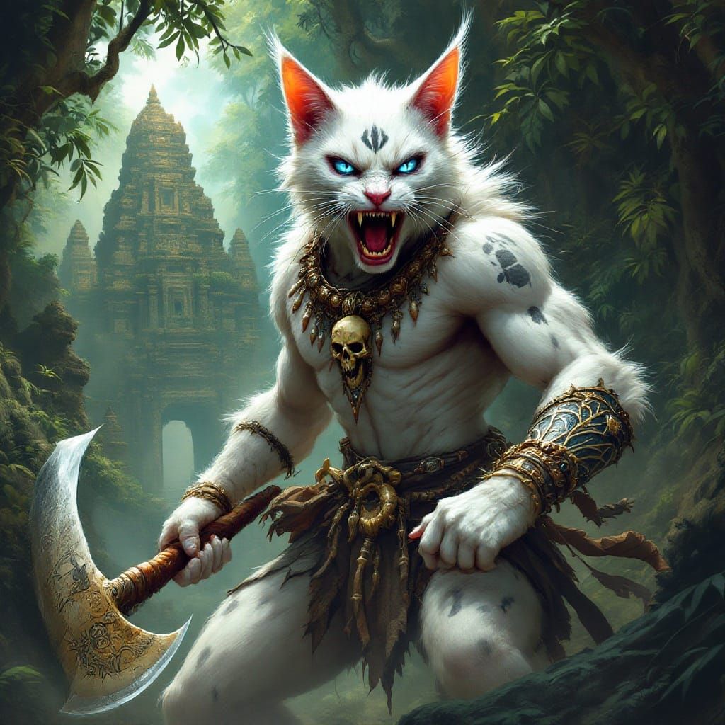 Fierce Feline Warrior in Epic Fantasy Style