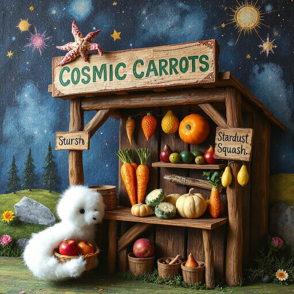 Bioluminescent Produce at a Rustic Farmstand