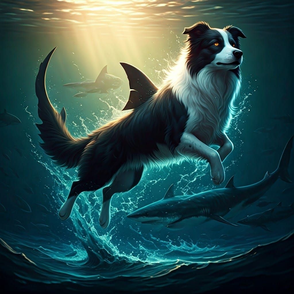 Border Collie Shark Hybrid in Mystical Ocean