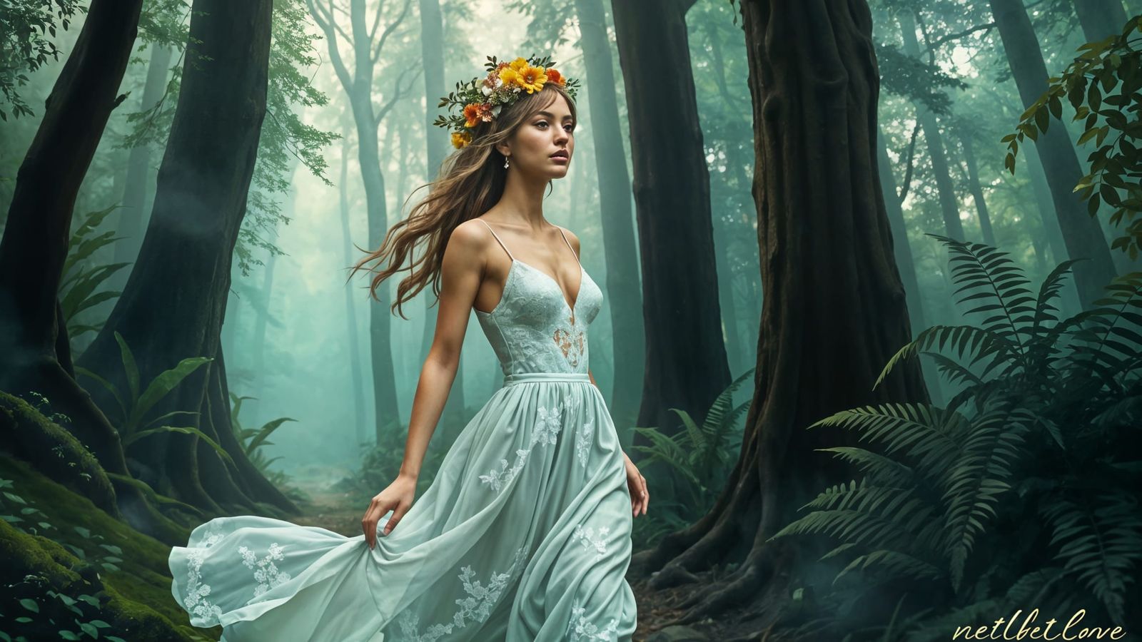 Pointillist Woman in Forest, Jurado Ruiz Style