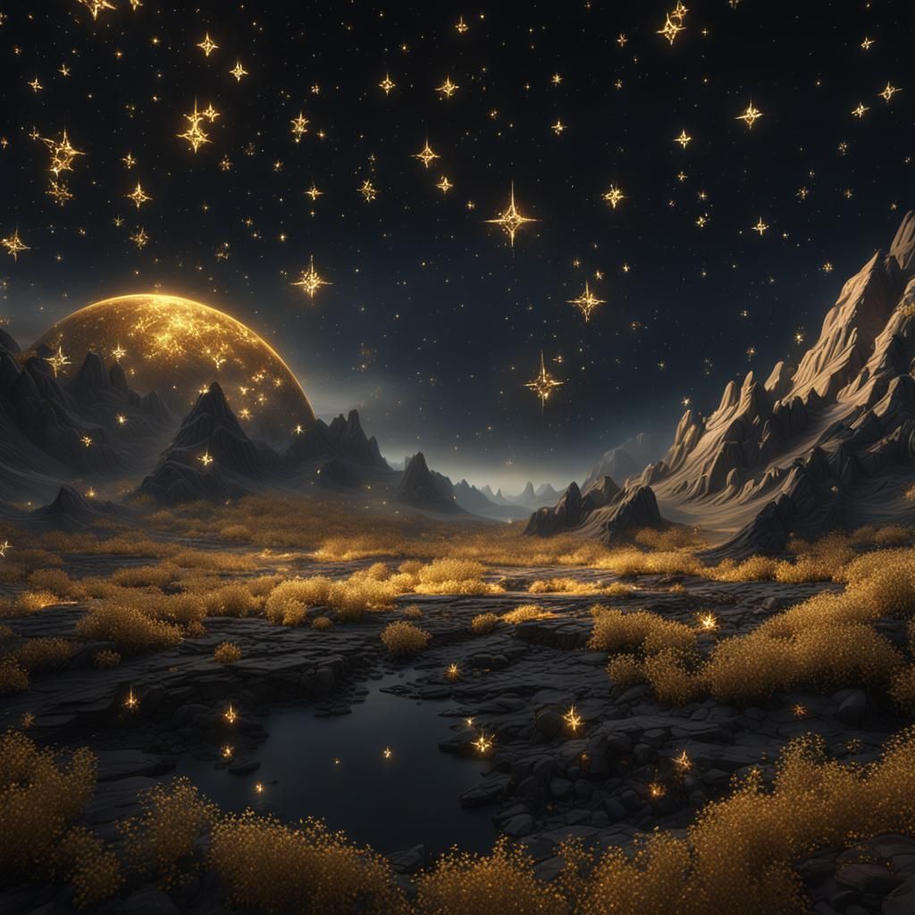 Golden Stars in a Deep Black Sky