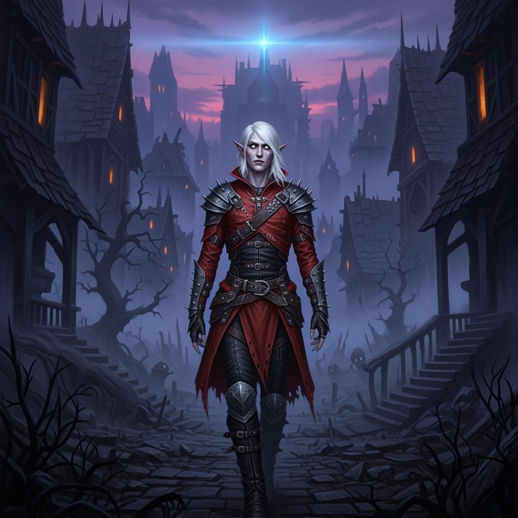 Elf Lost in Spooky Twilight Town, Dark Fantasy Style