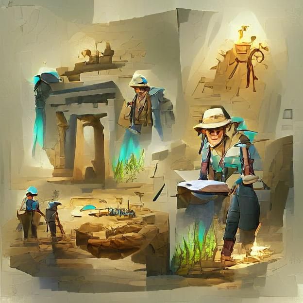 Archeologist Excavating Ruins: Digital Concept Art
