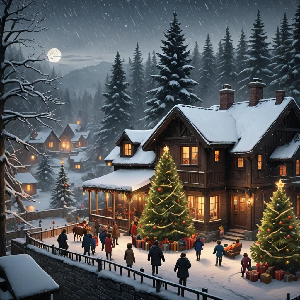 Family Christmas Eve Gathering in a Matte Painting