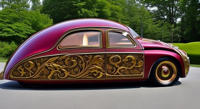 Futuristic Faberge Egg Car with Steampunk Engine