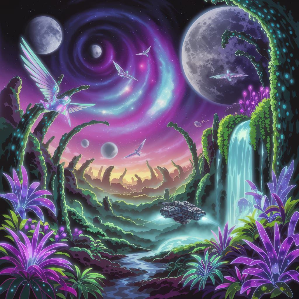 Bioluminescent Alien Jungle with Crystalline Trees