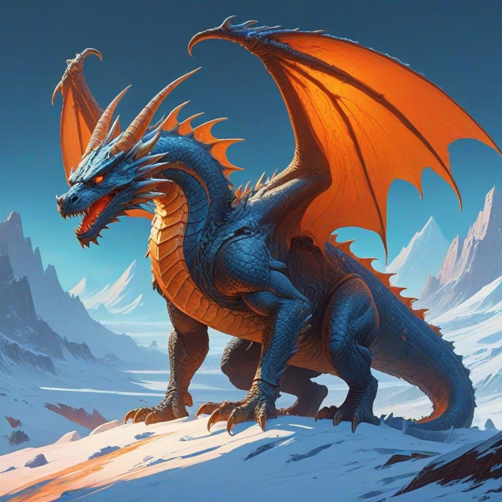 Molten Frost Dragon in a Dynamic, Biomechanical Style