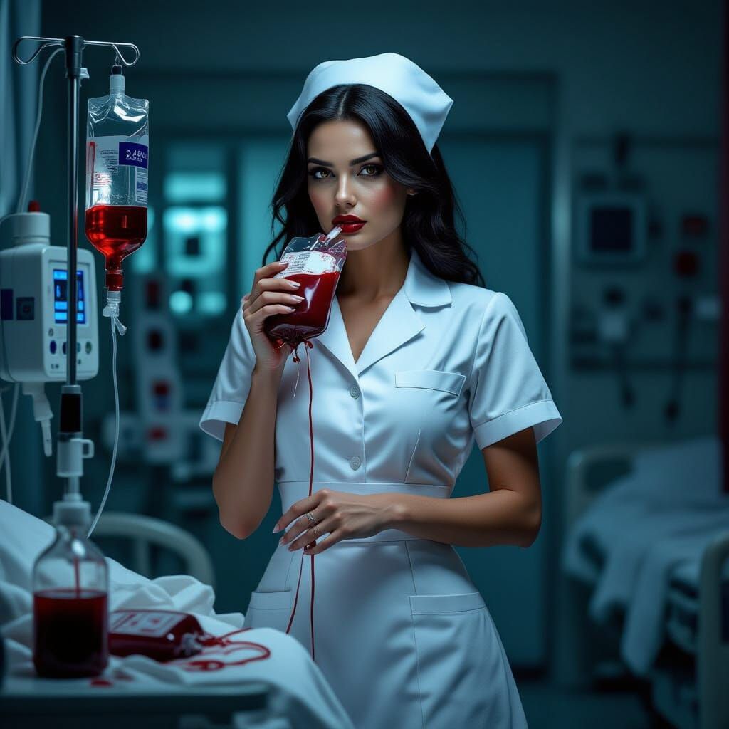 Vampire Nurse in Hospital in Photorealistic Style