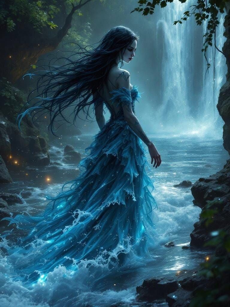 Ethereal River Witch in Dark Fantasy Style