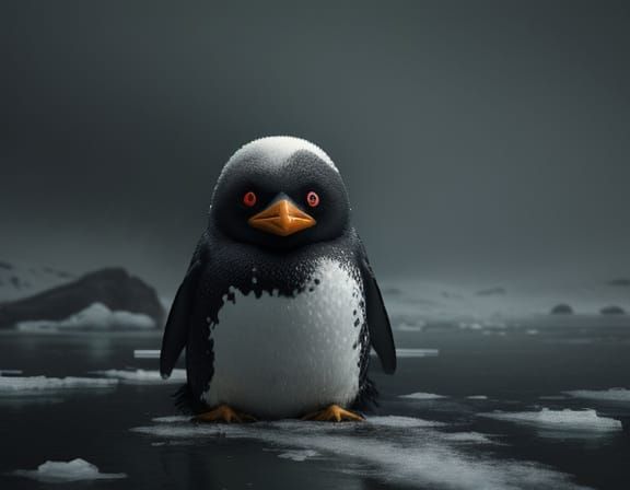Horrific Penguin with Festering Skin in Icy Landscape