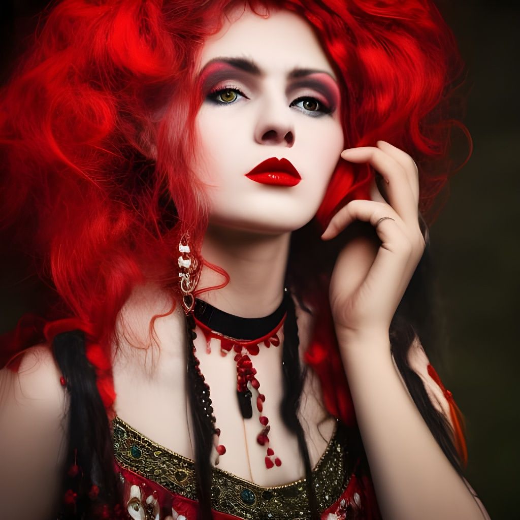 Beautiful Gypsy Portrait with Campfires, Hyperdetailed Art