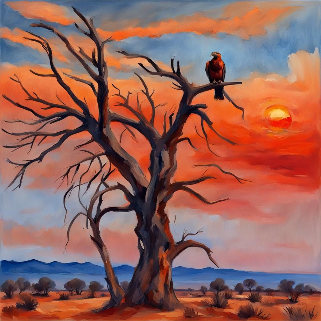 Buzzard over Dunes in Impressionist Style