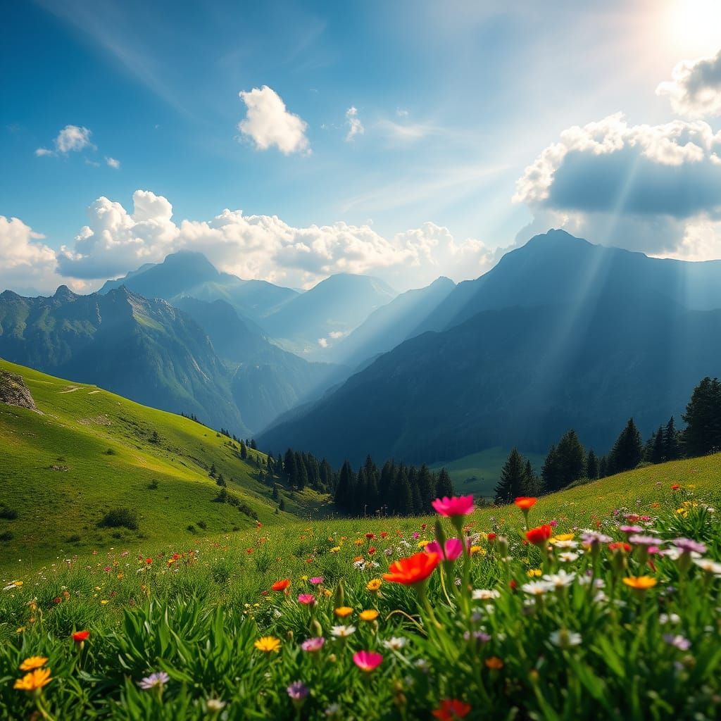 Ethereal Alps Landscape in Hyperrealistic HDR Style