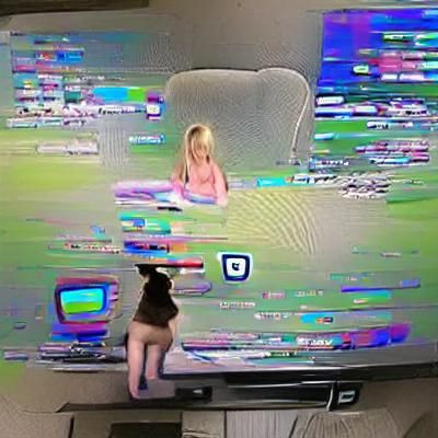 Vintage Television with Glitch Art Screen