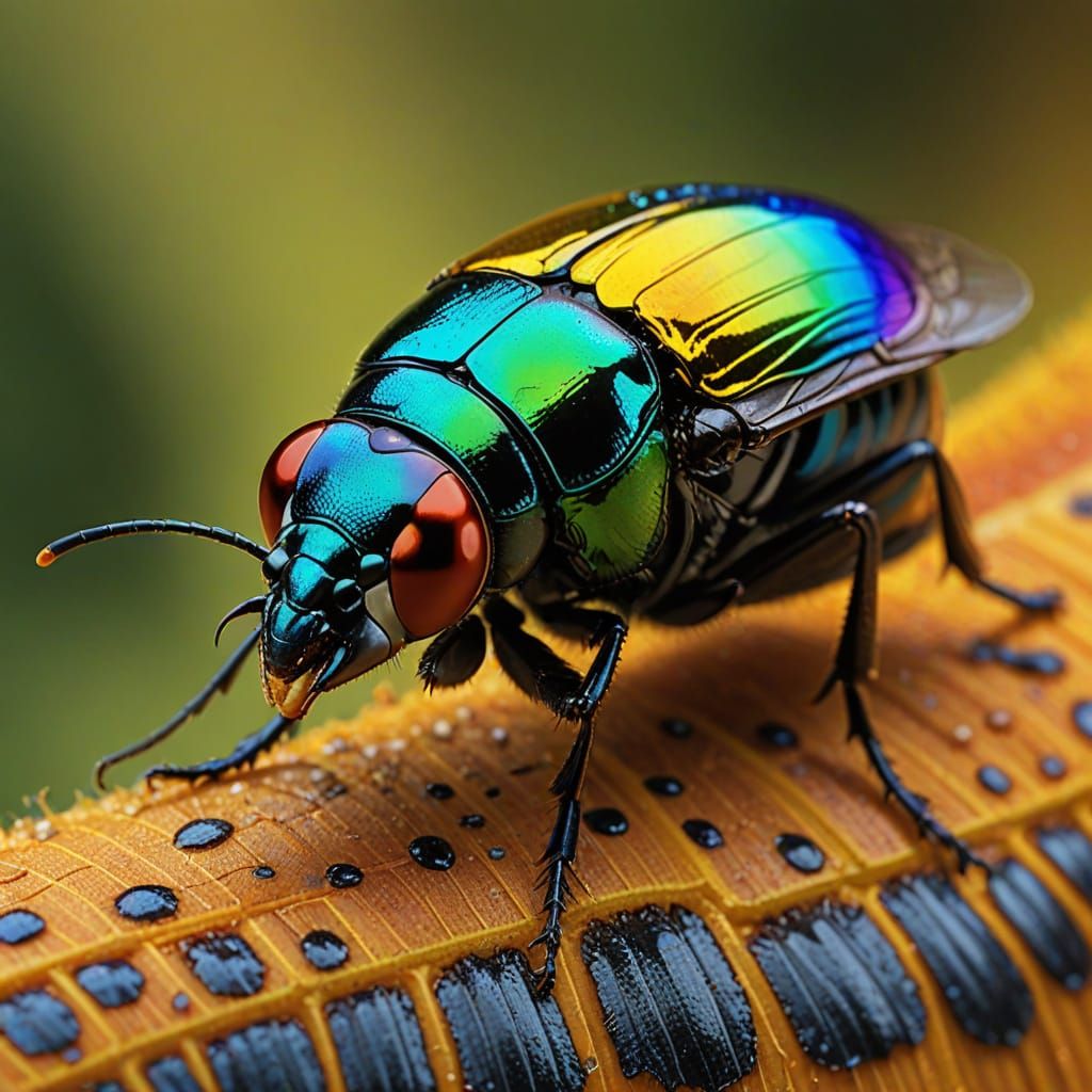 Glanzend Zwart Insect with Iridescent Rainbow Scales