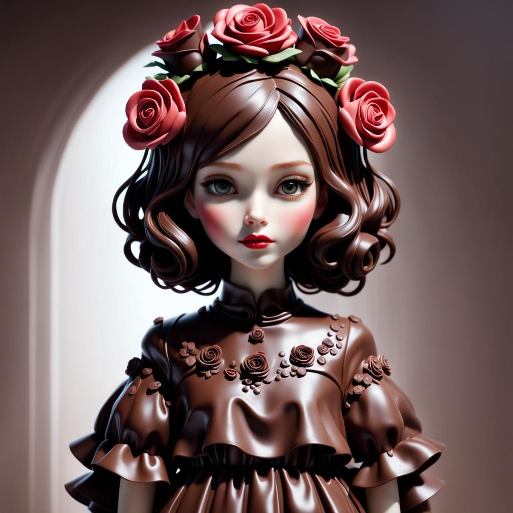Chocolate Girl Portrait with Melting Dress, 3D Render