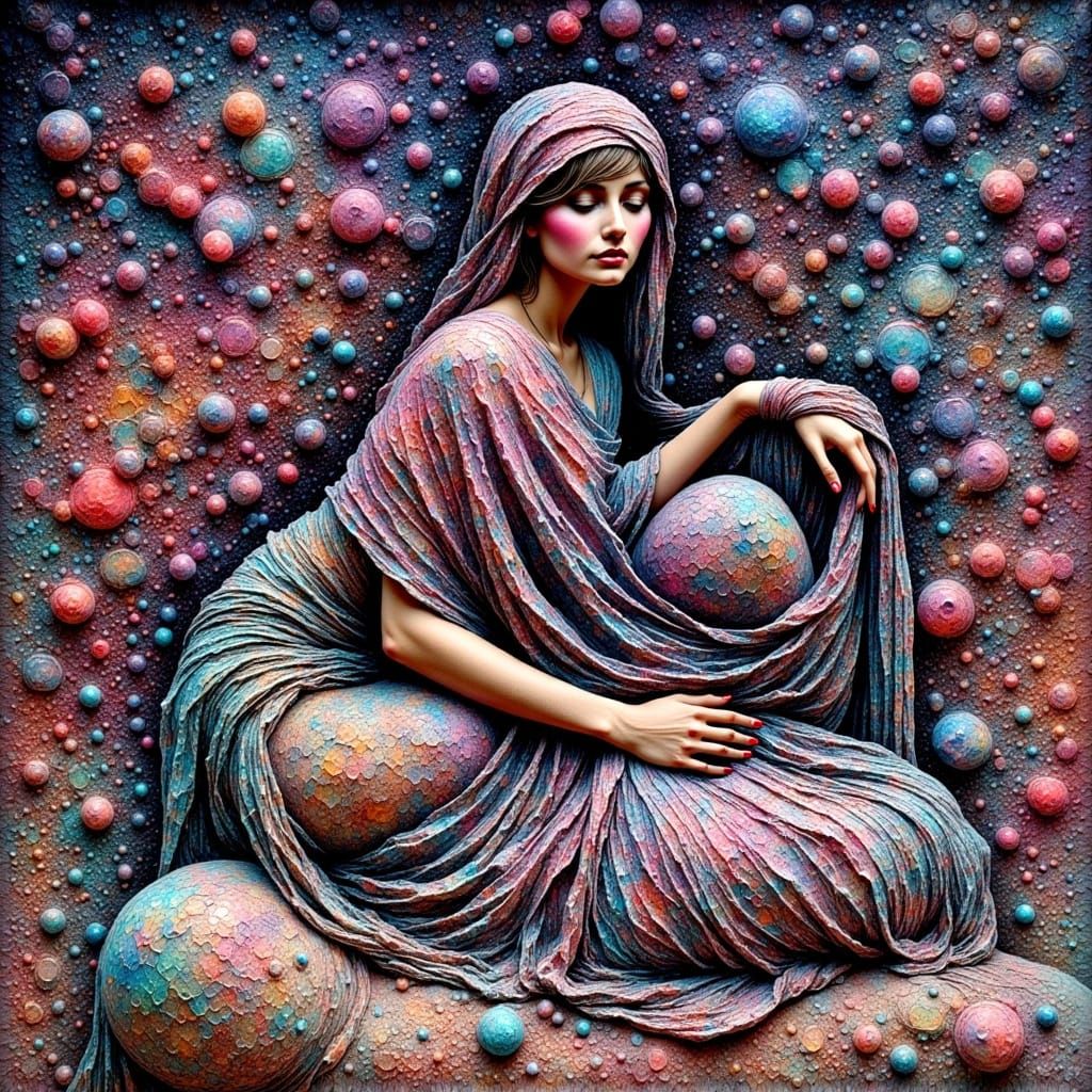 Ethereal Figure Wrapped in Abstract Fabric, Digital Art
