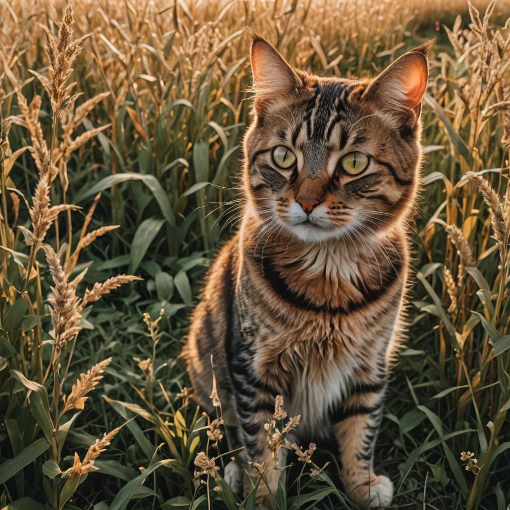 Gorgeous Golden Hour Cat Portrait in Field