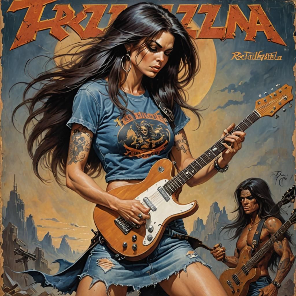 Female Guitarist Album Art in Fantasy Style