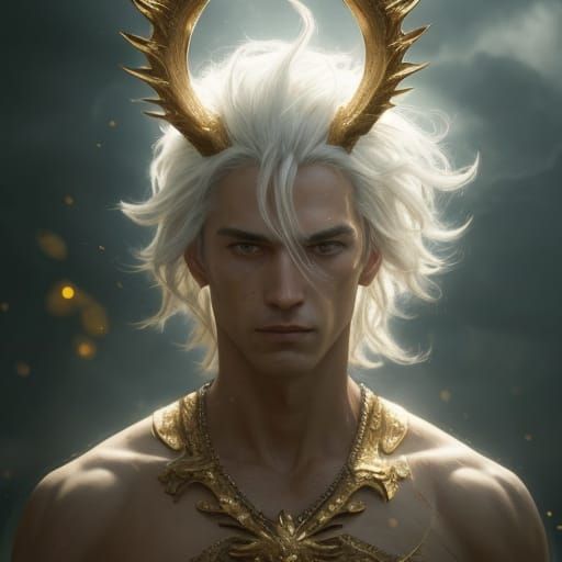 Surreal Hyper-Realistic Portrait of a Man with Silver Hair a...