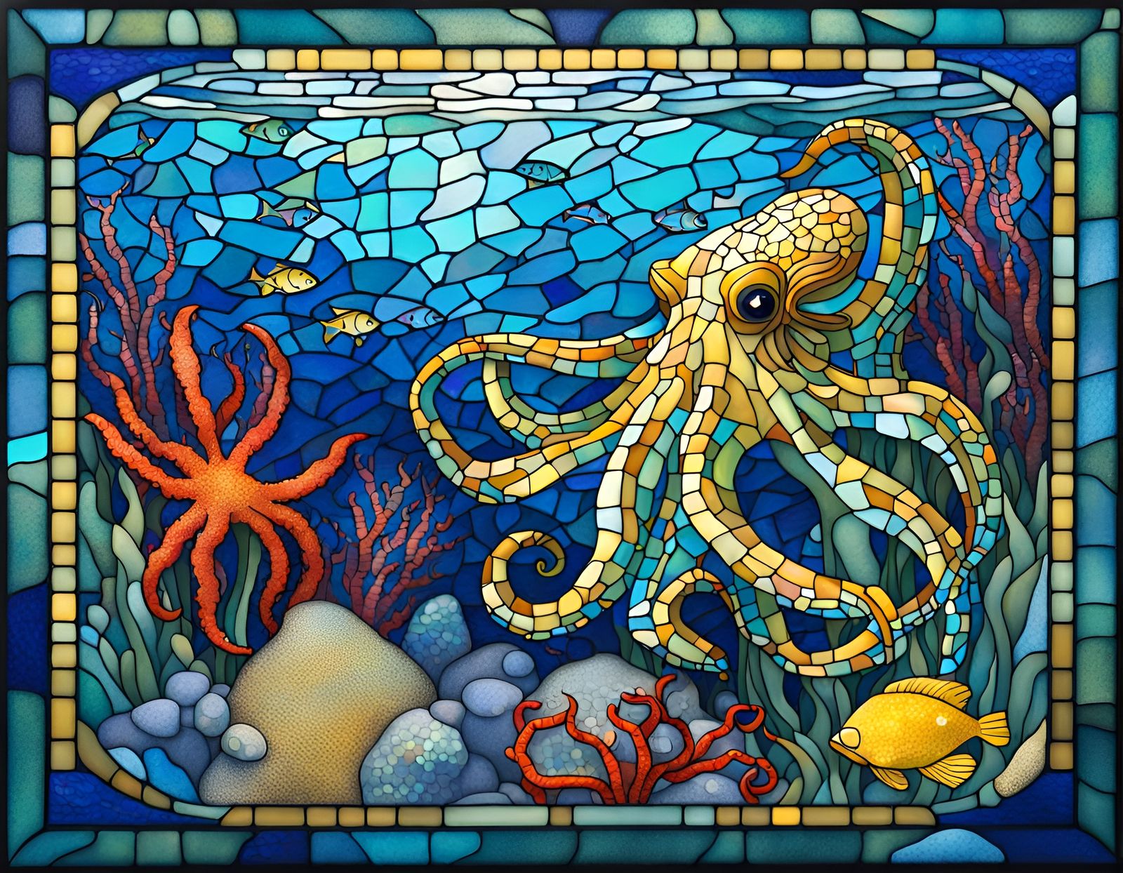 Mosaic Octopus Garden with Shimmering Colors