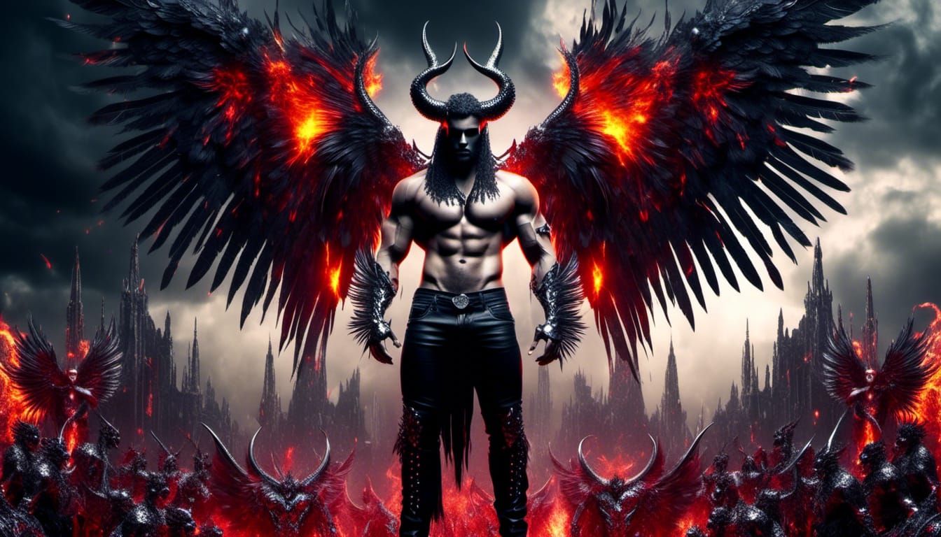 Gothic Collage: Flaming Man with Demon Wings