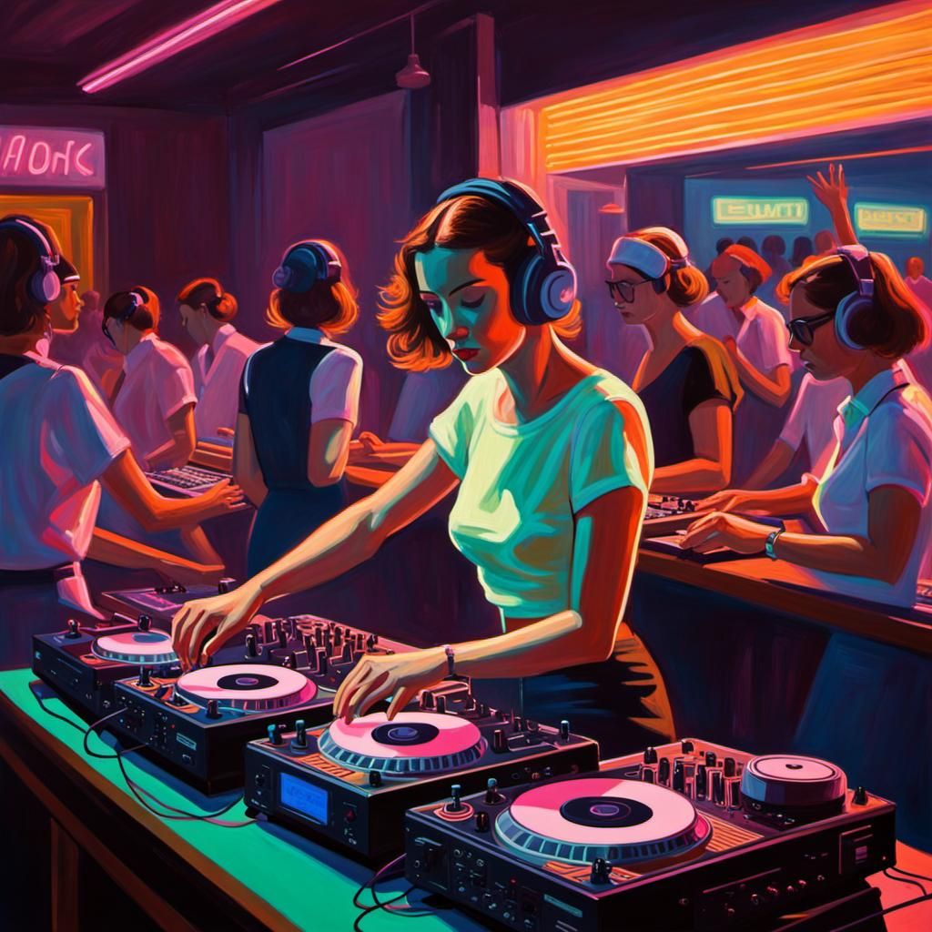 Female DJ in Edward Hopper Style