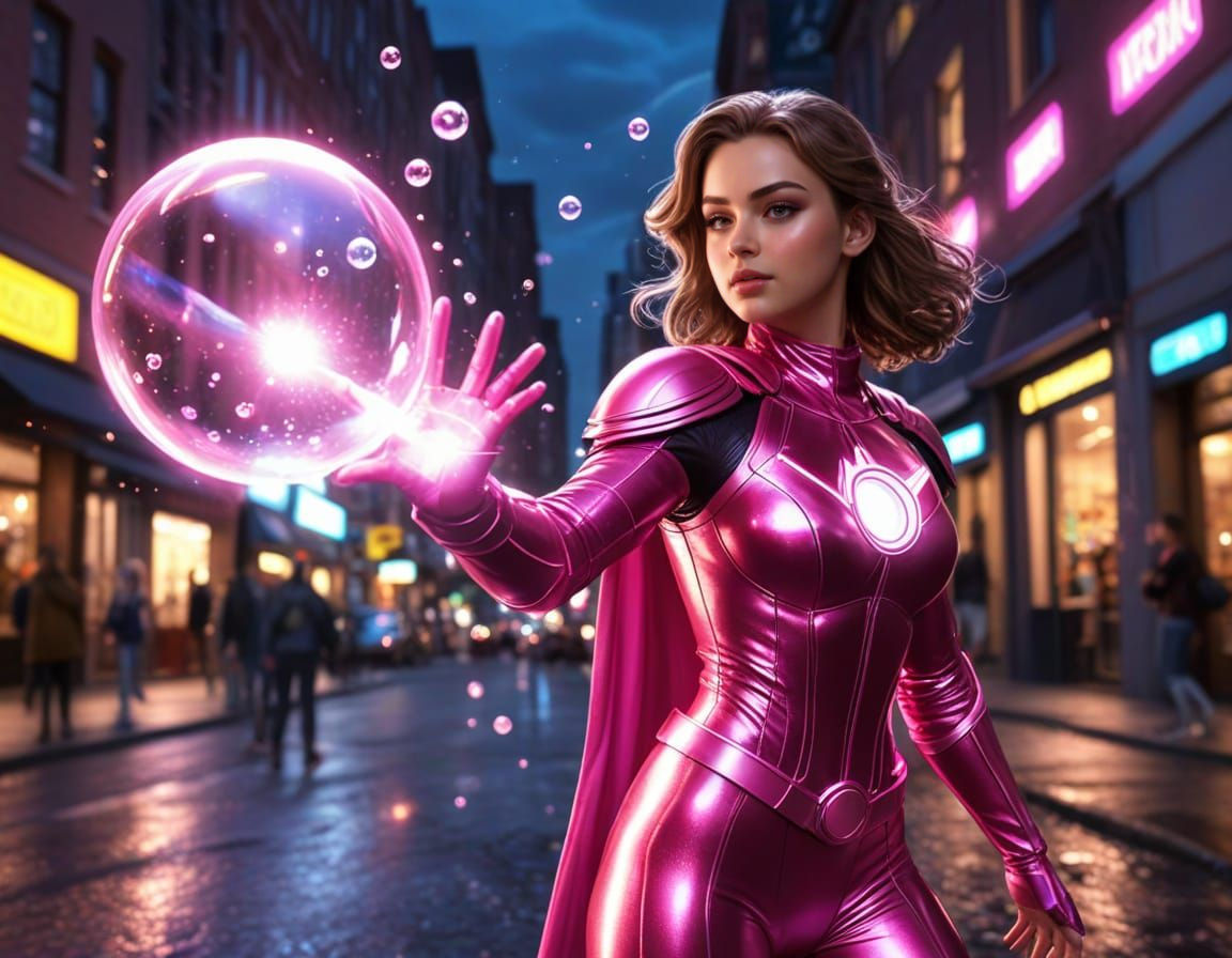 Bubbles Superheroine in Comic Book Style