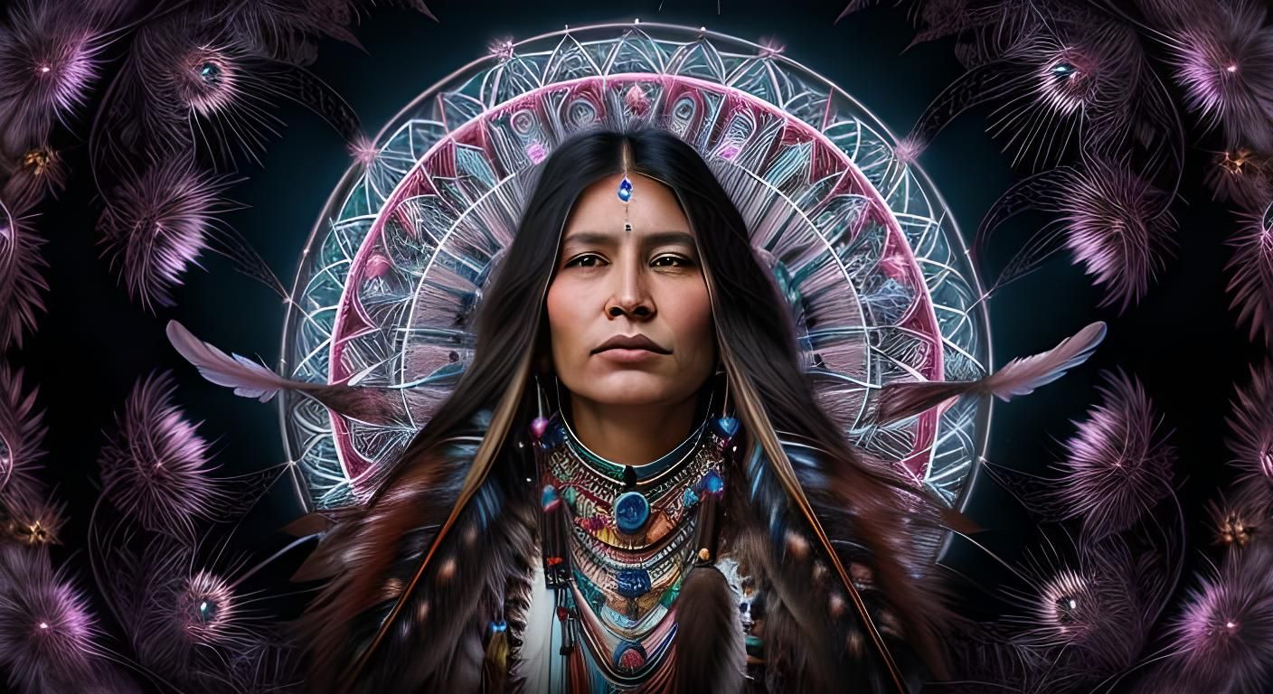Ethereal Dream Catcher with Native American Woman