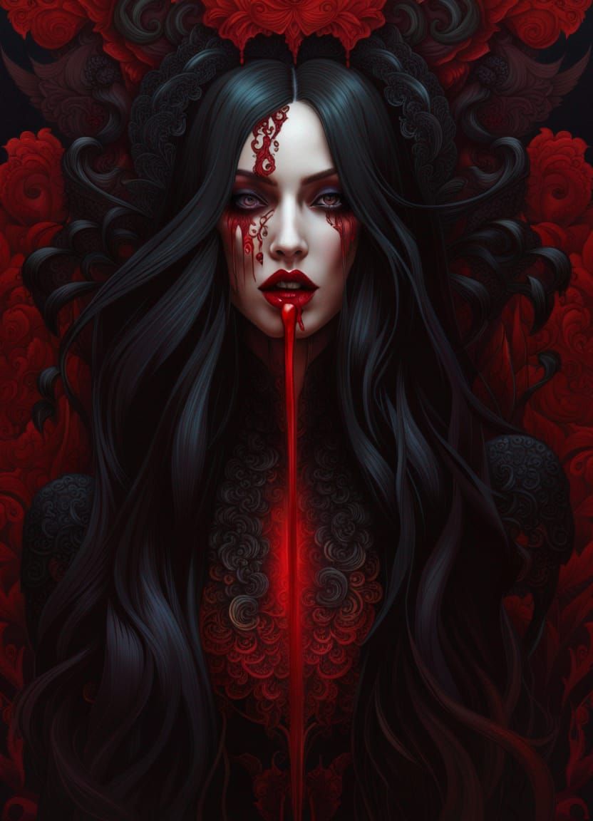 Elegant Vampire Woman with Blood